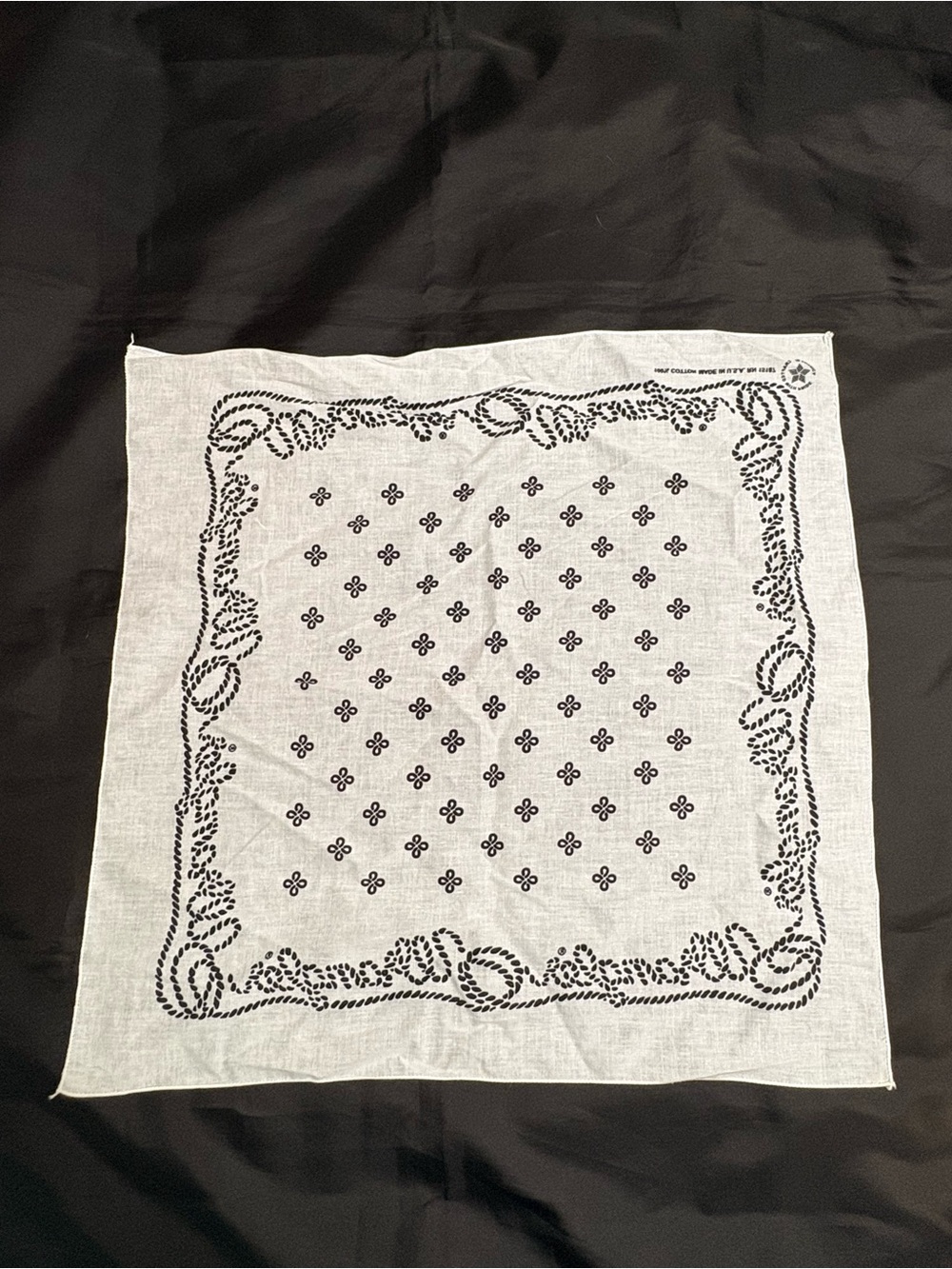 Vintage Wrangler Promo Bandana Black White Rope Border 100% Cotton Made USA - Picture 4 of 6